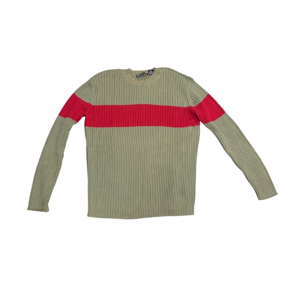 Structure Vintage Y2K Mens Ribbed Crew Neck Sweater Preppy 100% Cotton Size L